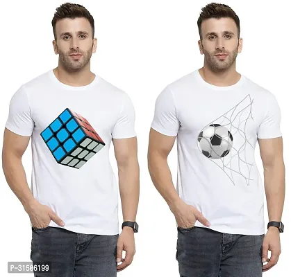 Stylish White Polyester Printed Short Sleeves T-Shirt For Men Pack Of 2-thumb0