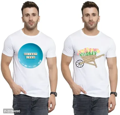 Stylish White Polyester Printed Short Sleeves T-Shirt For Men Pack Of 2-thumb0