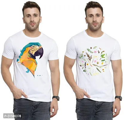 Stylish White Polyester Printed Short Sleeves T-Shirt For Men Pack Of 2-thumb0