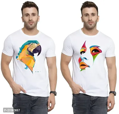 Stylish White Polyester Printed Short Sleeves T-Shirt For Men Pack Of 2-thumb0