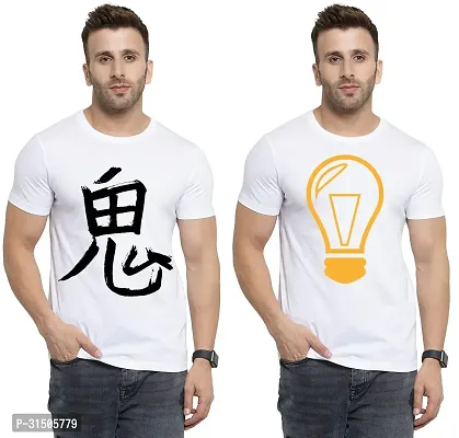 Stylish White Polyester Printed Short Sleeves T-Shirt For Men Pack Of 2-thumb0