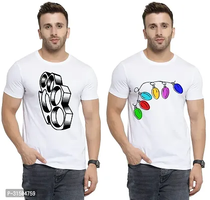 Stylish White Polyester Printed Short Sleeves T-Shirt For Men Pack Of 2-thumb0