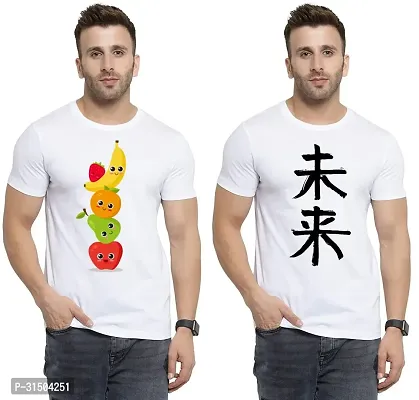 Stylish White Polyester Printed Short Sleeves T-Shirt For Men Pack Of 2-thumb0