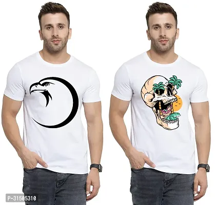 Stylish White Polyester Printed Short Sleeves T-Shirt For Men Pack Of 2-thumb0