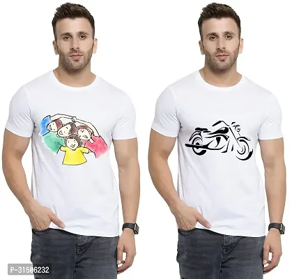 Stylish White Polyester Printed Short Sleeves T-Shirt For Men Pack Of 2-thumb0