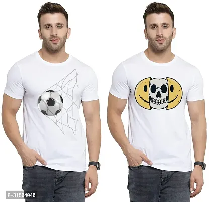 Stylish White Polyester Printed Short Sleeves T-Shirt For Men Pack Of 2-thumb0