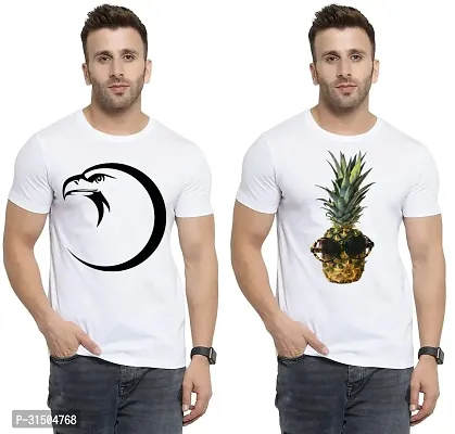 Stylish White Polyester Printed Short Sleeves T-Shirt For Men Pack Of 2-thumb0