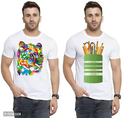 Stylish White Polyester Printed Short Sleeves T-Shirt For Men Pack Of 2-thumb0