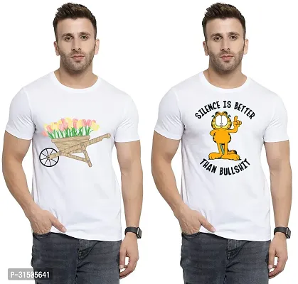 Stylish White Polyester Printed Short Sleeves T-Shirt For Men Pack Of 2-thumb0