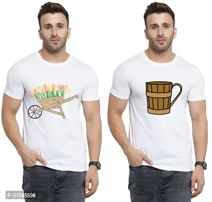 Stylish White Polyester Printed Short Sleeves T-Shirt For Men Pack Of 2