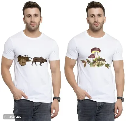 Stylish White Polyester Printed Short Sleeves T-Shirt For Men Pack Of 2-thumb0