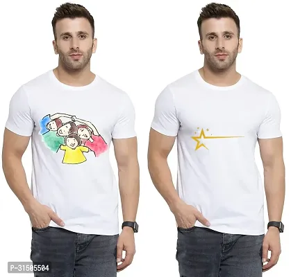 Stylish White Polyester Printed Short Sleeves T-Shirt For Men Pack Of 2-thumb0