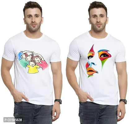 Stylish White Polyester Printed Short Sleeves T-Shirt For Men Pack Of 2-thumb0