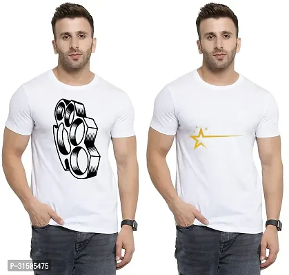 Stylish White Polyester Printed Short Sleeves T-Shirt For Men Pack Of 2