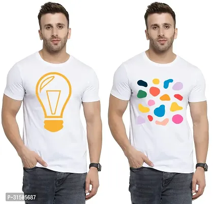 Stylish White Polyester Printed Short Sleeves T-Shirt For Men Pack Of 2-thumb0