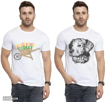 Stylish White Polyester Printed Short Sleeves T-Shirt For Men Pack Of 2-thumb0