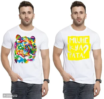 Stylish White Polyester Printed Short Sleeves T-Shirt For Men Pack Of 2-thumb0