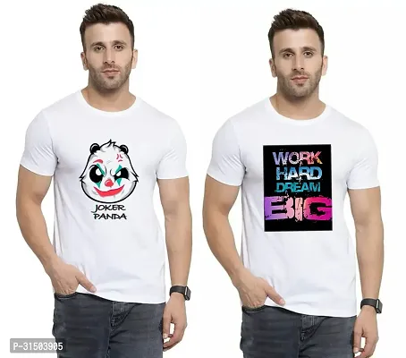 Stylish White Polyester Printed Short Sleeves T-Shirt For Men Pack Of 2