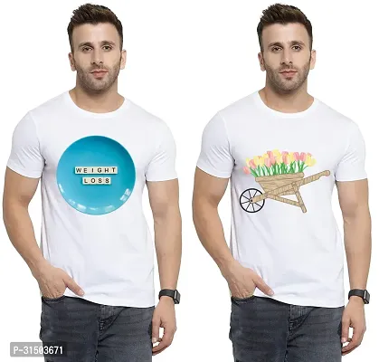 Stylish White Polyester Printed Short Sleeves T-Shirt For Men Pack Of 2-thumb0