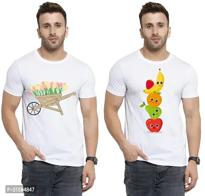 Stylish White Polyester Printed Short Sleeves T-Shirt For Men Pack Of 2-thumb0