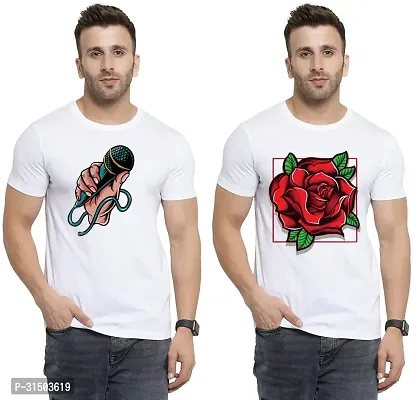 Stylish White Polyester Printed Short Sleeves T-Shirt For Men Pack Of 2-thumb0