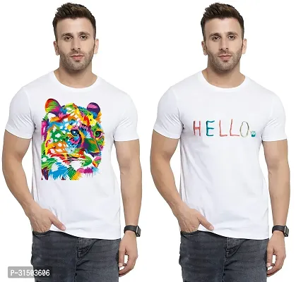 Stylish White Polyester Printed Short Sleeves T-Shirt For Men Pack Of 2-thumb0