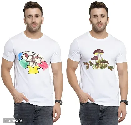 Stylish White Polyester Printed Short Sleeves T-Shirt For Men Pack Of 2-thumb0