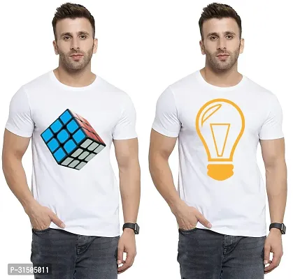 Stylish White Polyester Printed Short Sleeves T-Shirt For Men Pack Of 2-thumb0