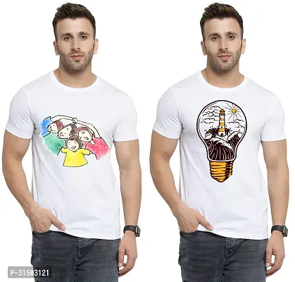 Stylish White Polyester Printed Short Sleeves T-Shirt For Men Pack Of 2-thumb0