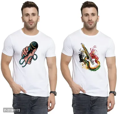 Stylish White Polyester Printed Short Sleeves T-Shirt For Men Pack Of 2-thumb0