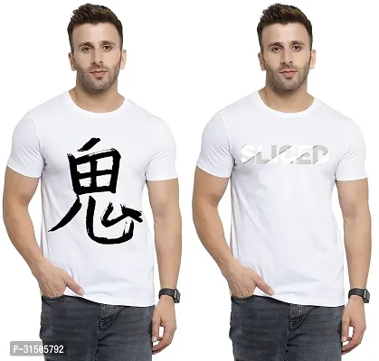 Stylish White Polyester Printed Short Sleeves T-Shirt For Men Pack Of 2-thumb0