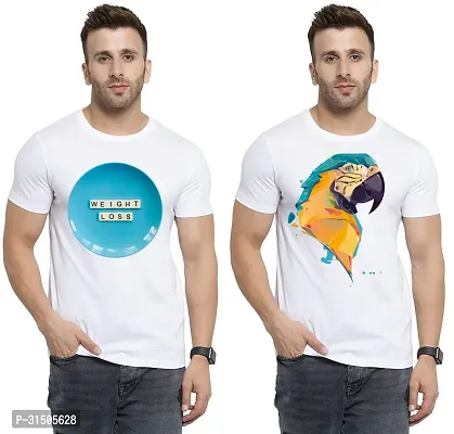 Stylish White Polyester Printed Short Sleeves T-Shirt For Men Pack Of 2-thumb0