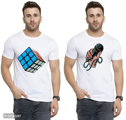 Stylish White Polyester Printed Short Sleeves T-Shirt For Men Pack Of 2-thumb0