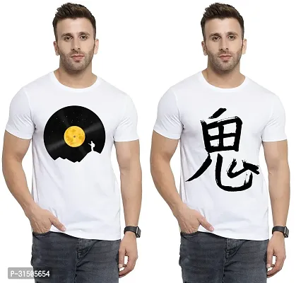 Stylish White Polyester Printed Short Sleeves T-Shirt For Men Pack Of 2-thumb0