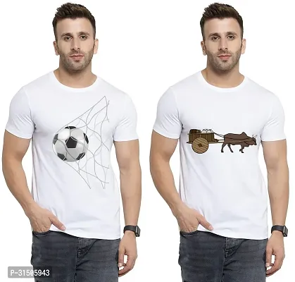 Stylish White Polyester Printed Short Sleeves T-Shirt For Men Pack Of 2-thumb0