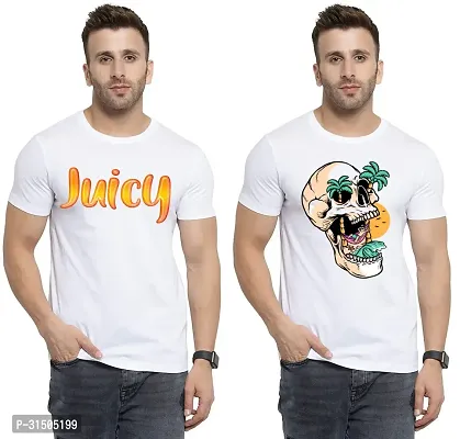 Stylish White Polyester Printed Short Sleeves T-Shirt For Men Pack Of 2