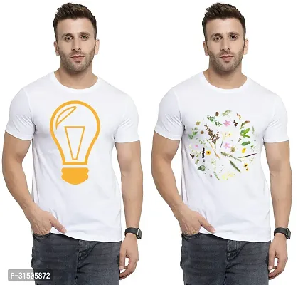 Stylish White Polyester Printed Short Sleeves T-Shirt For Men Pack Of 2-thumb0