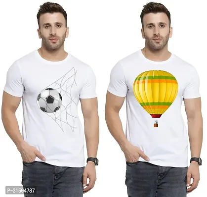 Stylish White Polyester Printed Short Sleeves T-Shirt For Men Pack Of 2