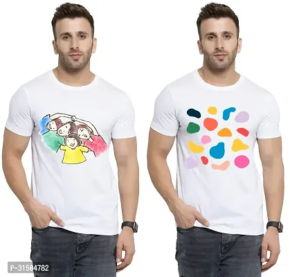 Stylish White Polyester Printed Short Sleeves T-Shirt For Men Pack Of 2