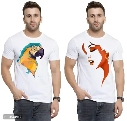 Stylish White Polyester Printed Short Sleeves T-Shirt For Men Pack Of 2-thumb0