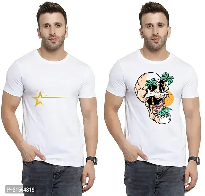 Stylish White Polyester Printed Short Sleeves T-Shirt For Men Pack Of 2-thumb0