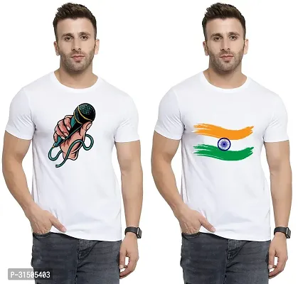 Stylish White Polyester Printed Short Sleeves T-Shirt For Men Pack Of 2