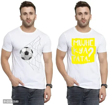 Stylish White Polyester Printed Short Sleeves T-Shirt For Men Pack Of 2-thumb0