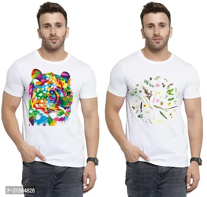 Stylish White Polyester Printed Short Sleeves T-Shirt For Men Pack Of 2-thumb0