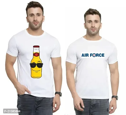 Stylish White Polyester Printed Short Sleeves T-Shirt For Men Pack Of 2