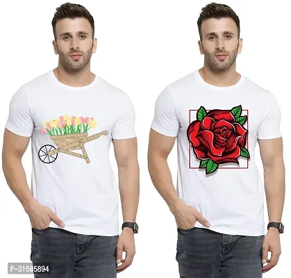 Stylish White Polyester Printed Short Sleeves T-Shirt For Men Pack Of 2-thumb0