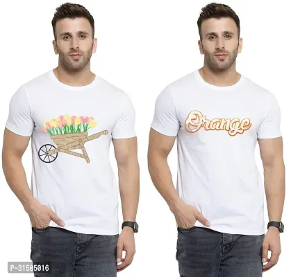 Stylish White Polyester Printed Short Sleeves T-Shirt For Men Pack Of 2-thumb0