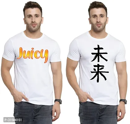 Stylish White Polyester Printed Short Sleeves T-Shirt For Men Pack Of 2-thumb0