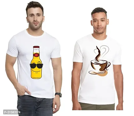 Stylish White Polyester Printed Short Sleeves T-Shirt For Men Pack Of 2-thumb0