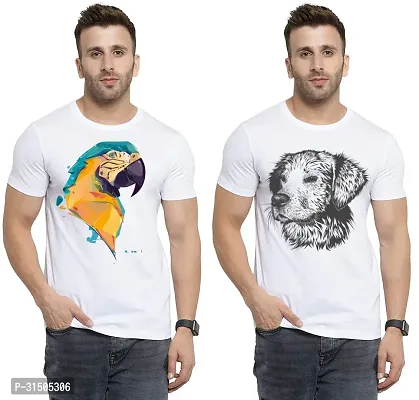 Stylish White Polyester Printed Short Sleeves T-Shirt For Men Pack Of 2-thumb0